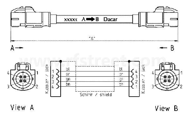 Superbat HSD LVDS Dacar 535 Кабельный разъем Z код прямой Женский Джек до Z(вода синий/5021) код прямой мужской Pulg 120 см