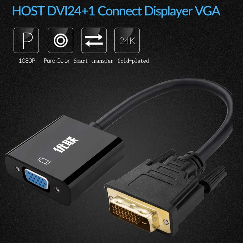 Unnlink цифровой DVI DVI-D 24 + 1 VGA адаптер Video Converter FHD1080P Active с DVI на VGA для ПК компьютер хост графическая карта