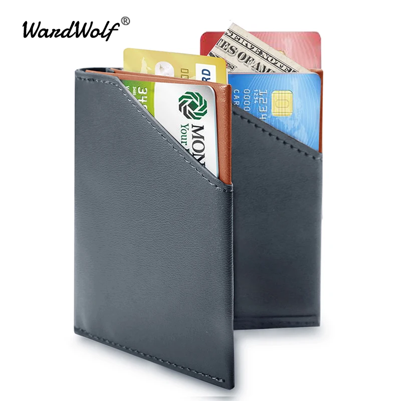 Мужской тонкий кошелек WardWolf компактный из натуральной бычьей кожи с rfid