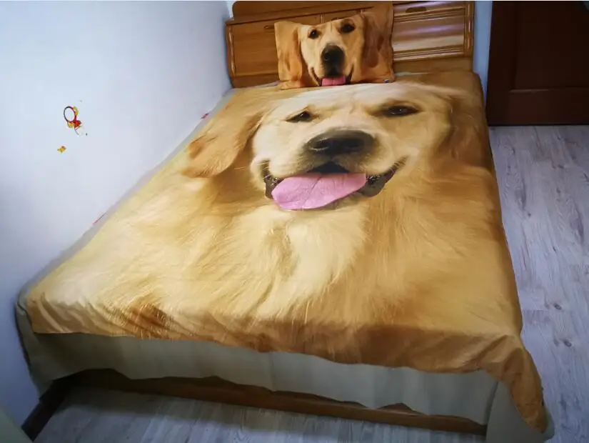 

3/4pcs pet dog print comforter bedding set single twin size animal pattern bed sheet children kids home decor yellow dog gift