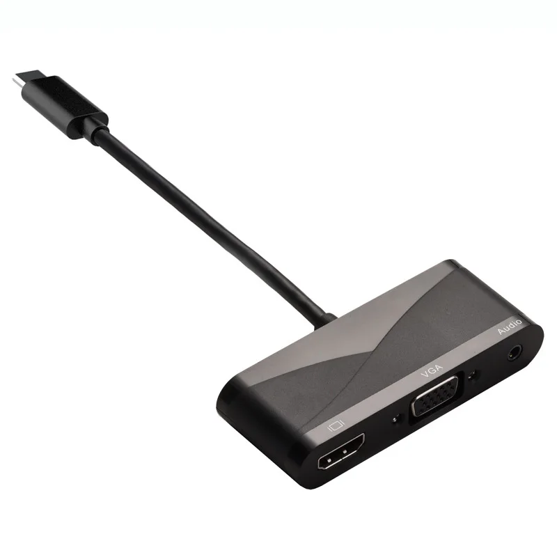 Тип с разъемами типа C и HDMI4Kx2K+ VGA+ USB2.0 с 3,5 мм аудио Интерфейс кабель-переходник - Цвет: Black