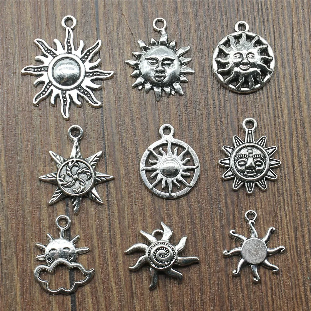 20 unids / lote dijes colgantes de sol Color plata antigua joyería de dijes de sol dijes de sol para hacer pulseras - AliExpress accesorios