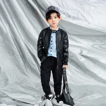 

3PCS WLG boys clothes kids PU jacket sky blue shirt and pant clothing set baby fashion clothes children