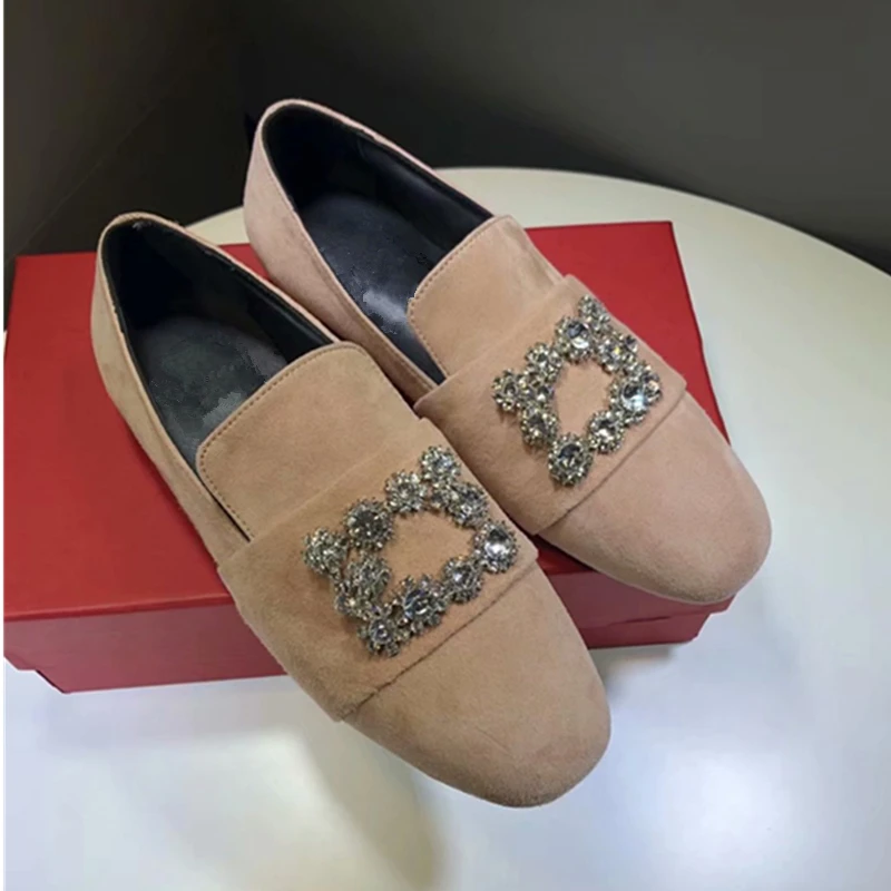 

2018 Luxury Rhinestone Round Toe Flat Loeafers Flock Embellished Cozy flip flop Outdoor Creppers Spider mules beach Shoes Women