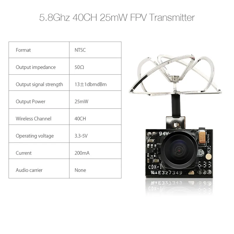 Eachine TX01 супер мини AIO 5,8G 40CH 25MW VTX 600TVL 1/4 Cmos FPV камера только 4,48g