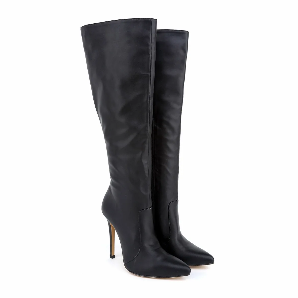 

Charming 10 Colors Womens Leather Pointed Toe High Heels Autumn Winter Mid Calf Knee Wide Leg Stretch Long Boots US Size 35-42