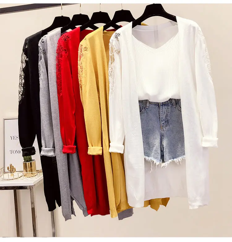 Fashion 2019 New Women Cardigan Jacket Knitted Lace Patchwork Coats Autumn Long Sleeve Chaquetas Mujer Long Jackets Coats Ladies (2)