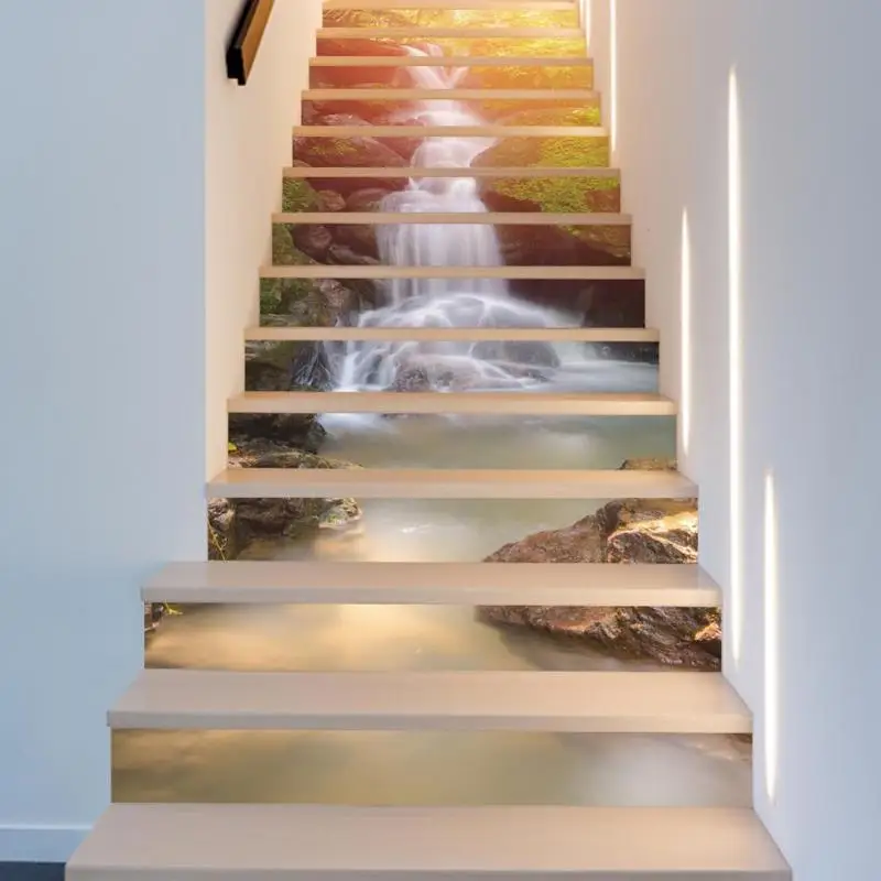 13 шт. 3D наклейка на лестницу s солнечный водопад художественные наклейки на лестницу для украшения дома комнаты наклейки на пол DIY Наклейка на стену