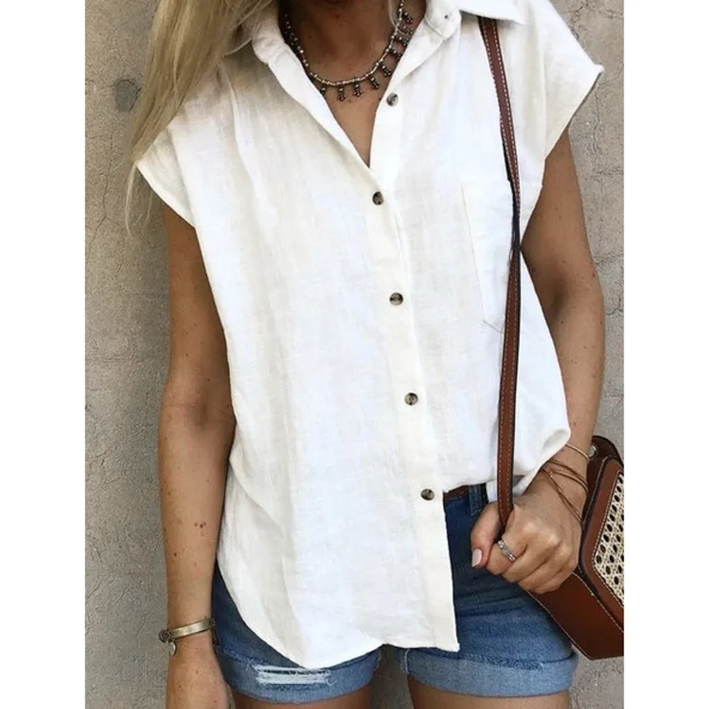

Womens Tops And Blouses Woman Vintage Button Short Sleeve Shirts Summer Blouse Women Clothes 2019 Tunic Ladies Tops