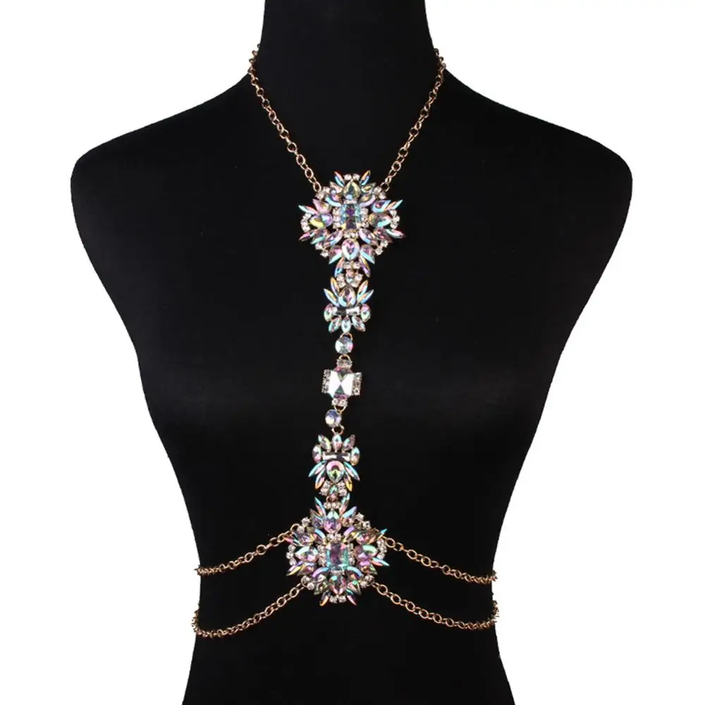 Сексуальная мода дизайн Роскошная кристальная цепь на тело Макси Талия цепь ювелирные изделия для женщин эффектное ожерелье; украшения для тела