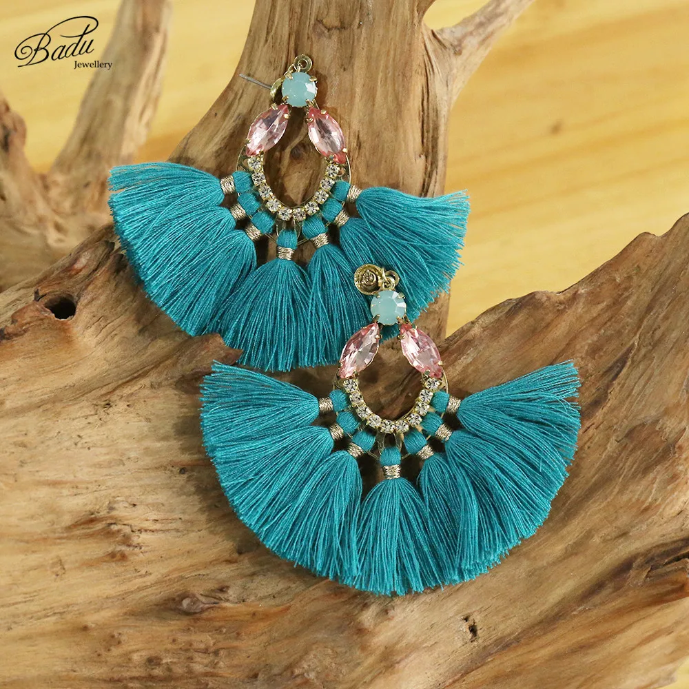 

Badu White Ethnic Tassel Earring Vintage Big Fan Shaped Statement Earrings Women Jewelry 2017 New Arrival
