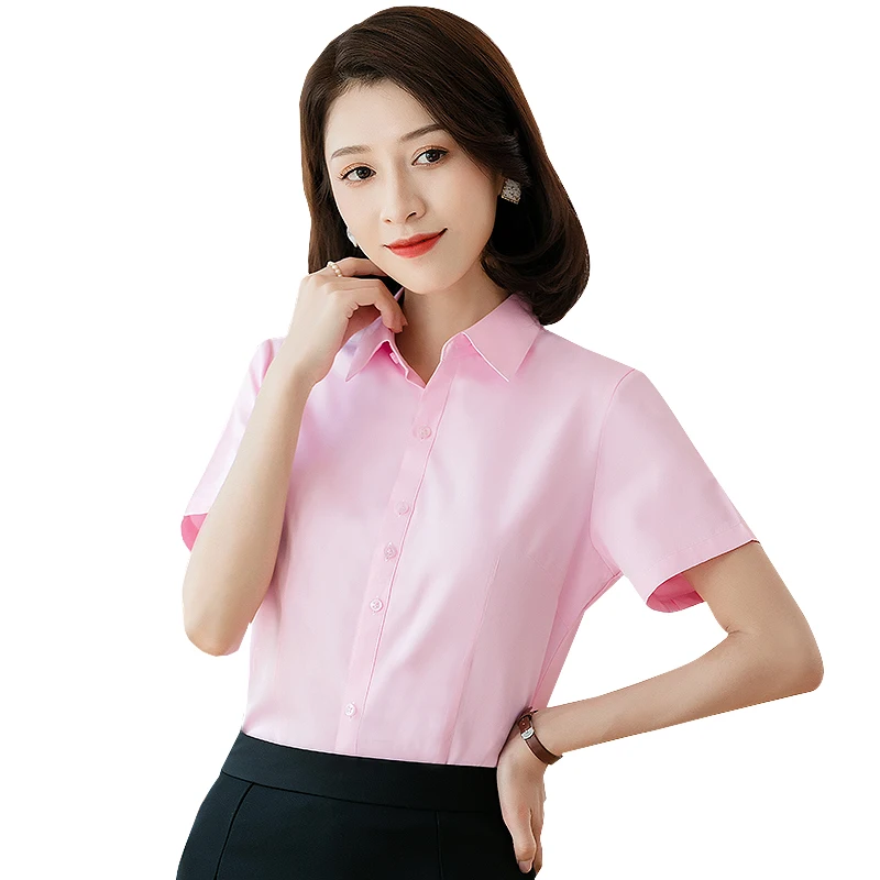 

Women Slim-fit Basic Simple Short sleeve Dress Shirts Formal Blouses Tops Office Social Work Shirt Fashion Blouse Blusa Feminina