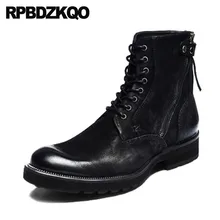 Армейские ботильоны на молнии; дизайнерская обувь для мужчин высокого качества; ботинки в стиле ретро; натуральные кожаные военные Винтажные ботинки с натуральным лицевым покрытием; Цвет Черный; большие размеры