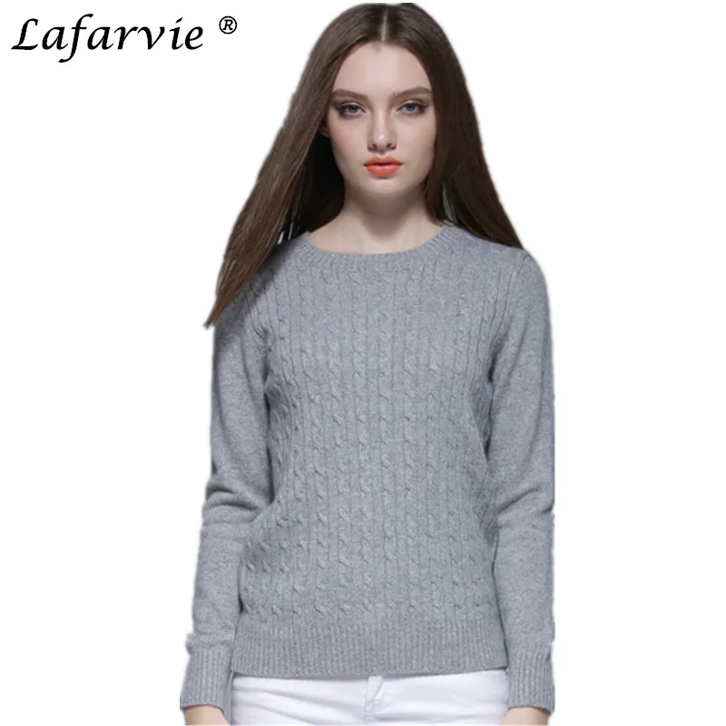 Goedkoop Lafarvie herfst winter kasjmier blended gebreide trui vrouwen tops o hals volledige mouw kwaliteit vrouwelijke pullover effen kleur pull