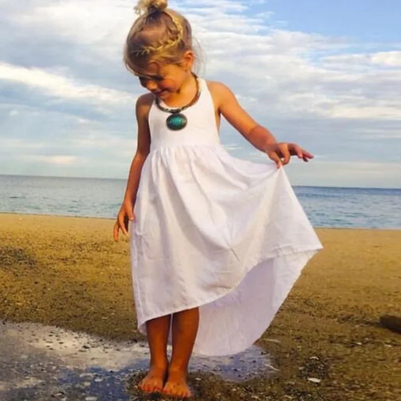 

Summer Girls Beach Dress Fashion Irregular Swallow-tailed Girl Dress Sleeveless Children Dress Kids Clothes
