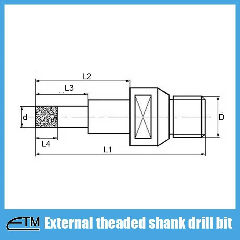 External-threaded-shank-diamond-drill-bit-drawing