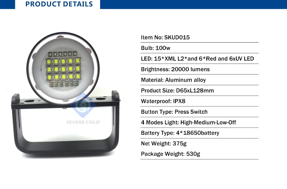 Профессиональный светильник для дайвинга, подводный 100 м, светильник для подводного видео 15 XML2+ 6 красный+ 6 УФ светодиодный светильник для фотосъемки и видеосъемки