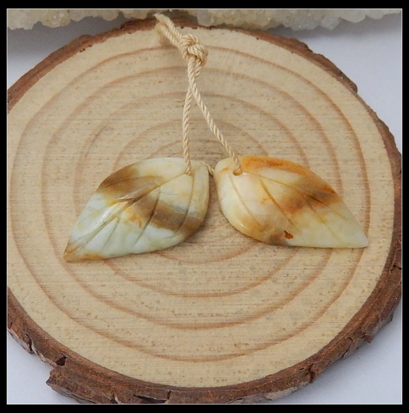 

Special sales!!Plant Shape Natural Amazonite Drop Earrings For Women Semi-precious stones Carving Leaves DIY Jewelry Bead 3.9g