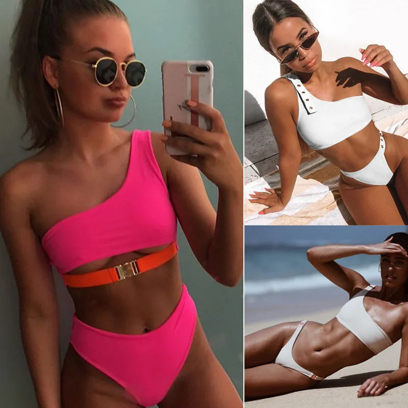 En Ligne Ariel Sarah 2019 Bikini femmes nouveau maillot de bain Sexy maillot de bain Push Up une épaule Bikini maillot de bain femmes plage porter Monokini