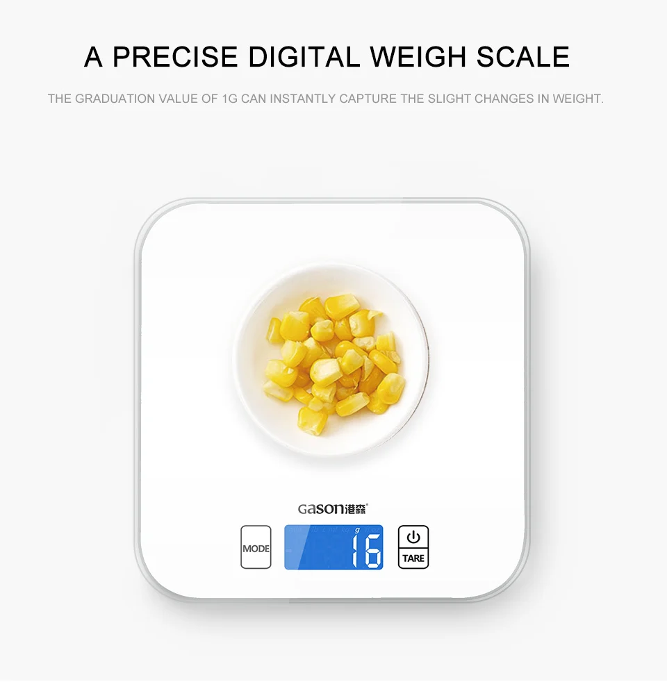 15 кг GASON C1 цифровой Кухня электронные весы Еда весы закаленные стеклянные весы ЖК-дисплей Высокоточный измерительный инструмент
