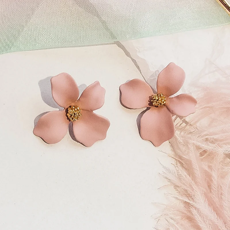 Korean Style Cute Flower Stud Earrings For Women New Fashion Sweet Earrings Femme Brinco Wholesale Jewelry - Окраска металла: P