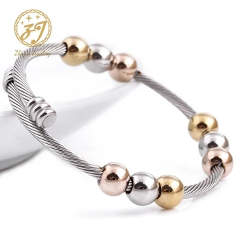 

Zhijia New Trendy Rose Gold/Gold/Silver Color beads Open Bangles Classic Stainless Steel Cubic Zirconia Cuff Bracelets Armband