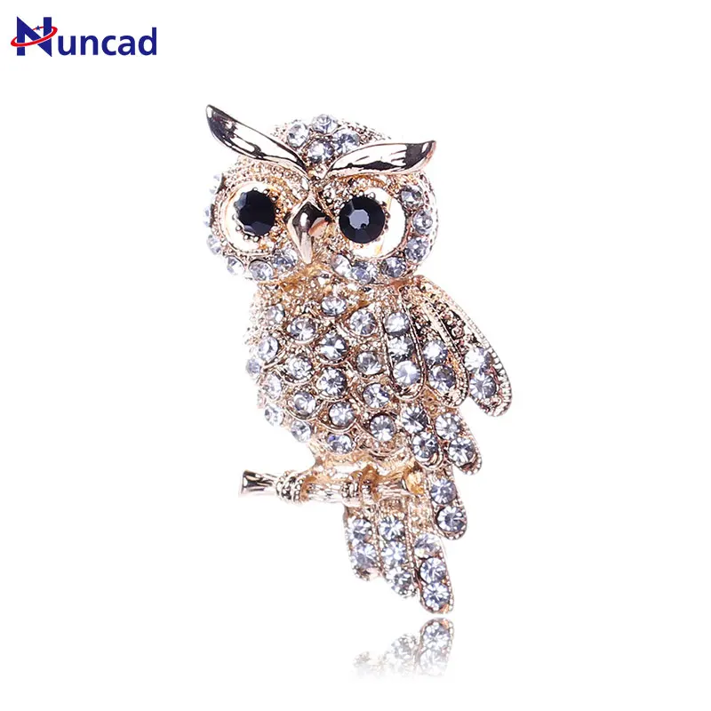 

2017 Gold Color Owl Style Shiny Brooch Crystal Inlay Lady Jewelry Brooches and Pins For Weddings Women Fashion Jewelry