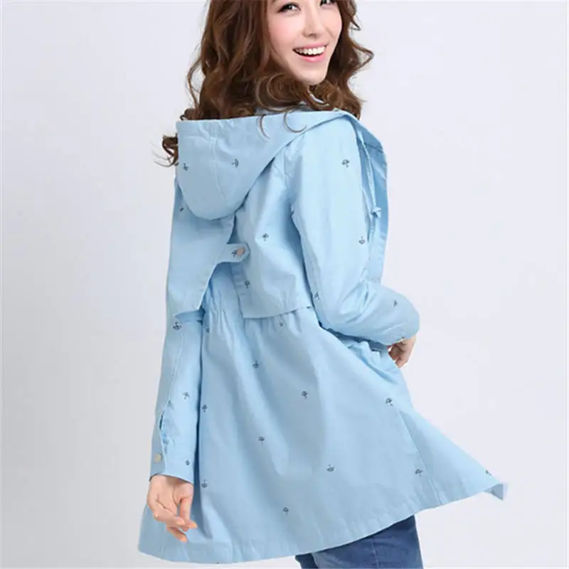 

2017 Spring Women Fashion New Casual Korean Loose Long-sleeved Trench Coat High Waist Ladies Hooded Outerwear for Students XH278