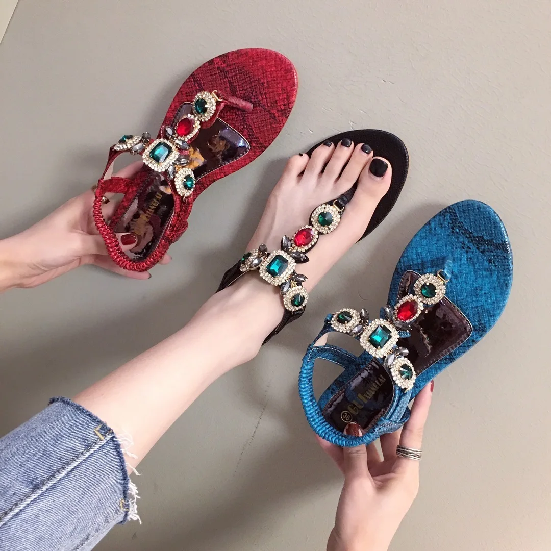 

Toe Sandals Woman Rhinestone Snake Shoe Sandals Woman Beach Shoes 42