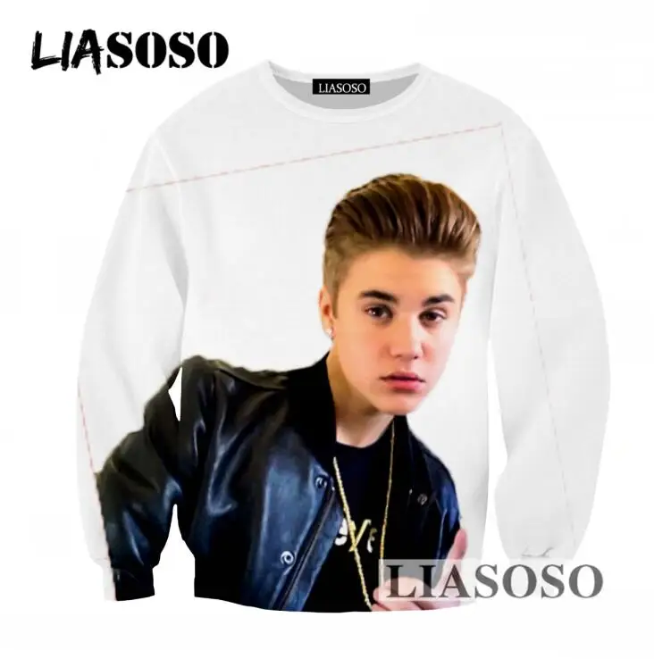 LIASOSO Hot Sale Men Women Loose Long Sleeves Sweatshirt 3D Print Singer Justin Bieber Pullovers Tracksuit Newest Clothing T746
