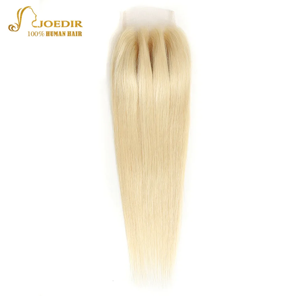 Kopen Joedir Haar Braziliaanse Straight Human Hair Lace Sluiting Met Baby Haar 613 Blond Kleur Vetersluiting Driedelige Remy Haar weven