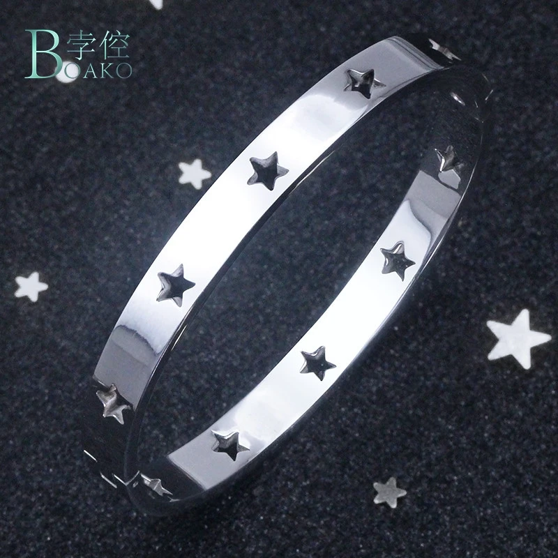 

BOAKO Stainless Steel Bangle Punk Hollow Pentagram Cuff Bracelets Bangles for Women Love Bracelet Gifts bracelet femme manchette