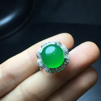 

C46#925 silver inlaid natural chalcedony live ring, clean and bright