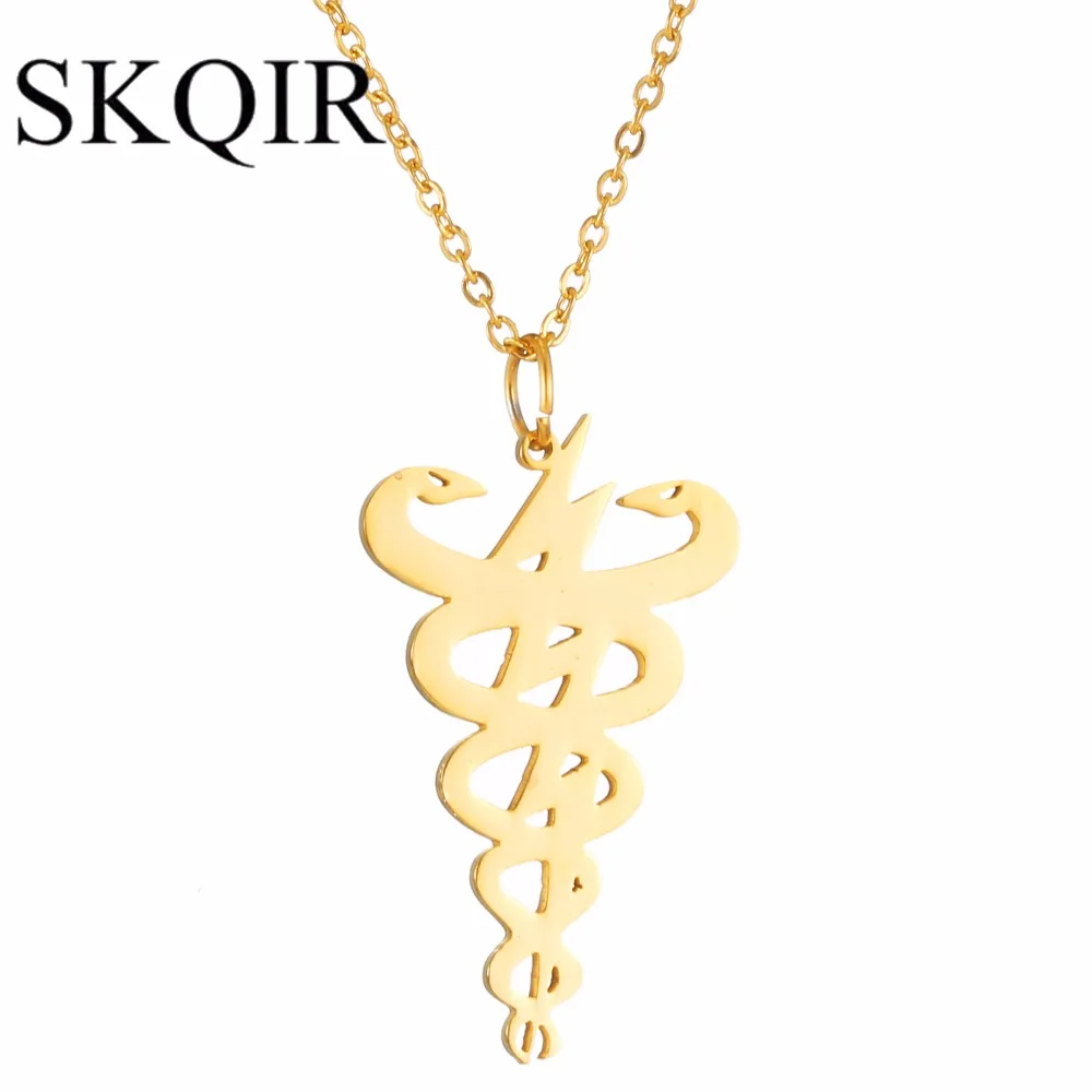 

SKQIR Fashion Double Snake Sign Pendant Necklaces Gold Medical Jewelry Stainless Steel Chain Necklace Women Accessories
