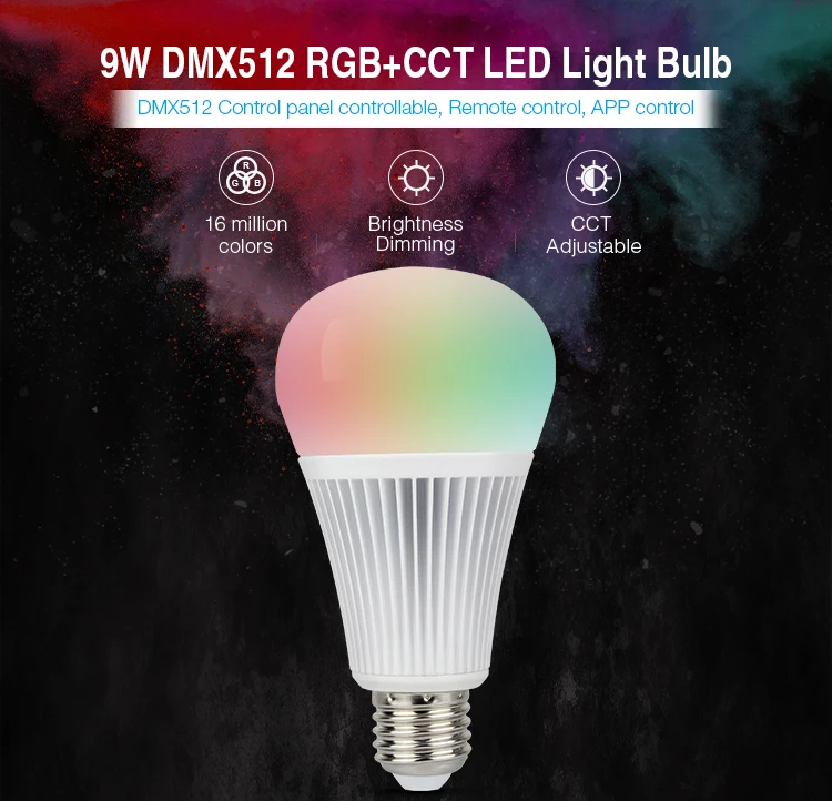 Milight E27 9 W DMX512 RGB + CCT Светодиодный лампочки; DMX 512 светодиодный передатчик; 2,4 GHz 4 Зона RGB + CCT беспроводной пульт дистанционного