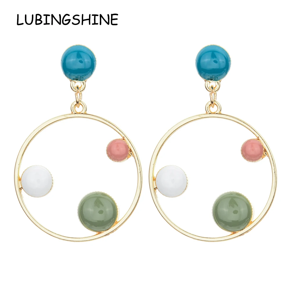

Women Enamel Big Circle Dangle Earring Exaggerated Gold Color Geometric Long Drop Earrings Party Jewelry