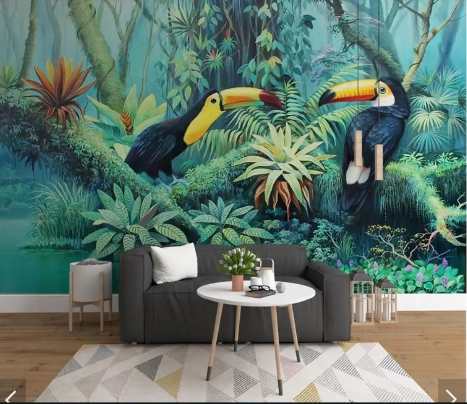 Toucan Tropical Leaves Wall Mural Wallpaper for Bedroom Wall Art Decor