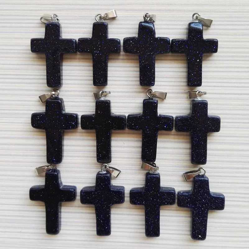 Buy wholesale blue sand cross stone pendants Natural