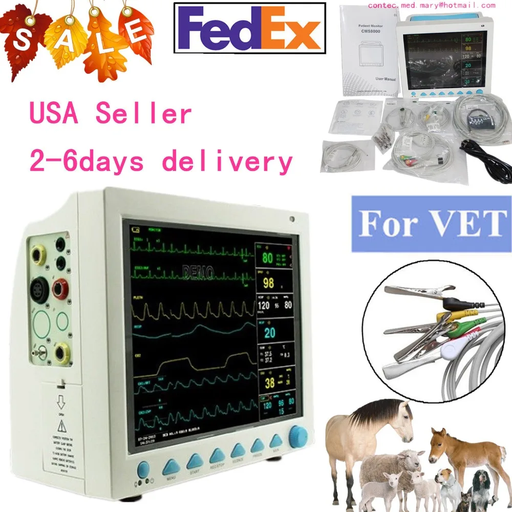 Veterinary Patient Monitor Vital Signs NIBP SPO2 RESP TEMP PR Printer,CE FDA Multi-parameter Veterinary Patient Monitor for Anim