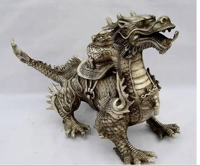 

Коллекционные вещи большой тибетский серебряный Дракон Удачи буддизм, латунь с покрытием Украшенные Материал старый украшения реальные Brassroom искусства