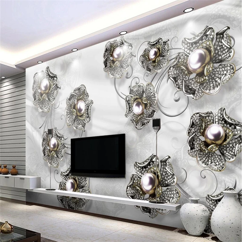 

beibehang Custom 3d wall paper boutique high-end relief flash gold flower 3d wallpaper live room TV wall decoration painting