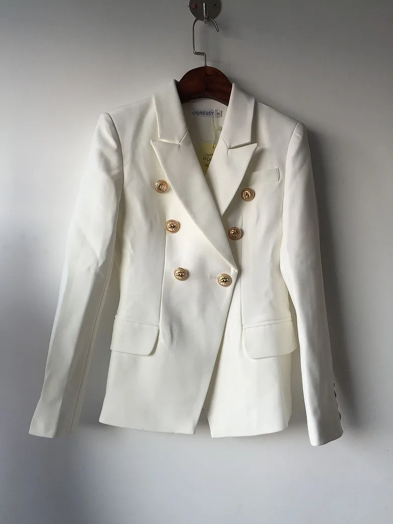 

good quality New Fashion 2019 Star Style Designer Blazer Women's Gold Buttons white Double Breasted Blazer plus size S-XXXL
