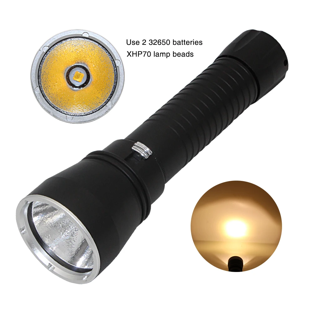  LED Diving Flashlight Powerful XHP70.2 Chip yellow/white Light 4000lm Torch Underwater 100m Waterpr - 33002839567