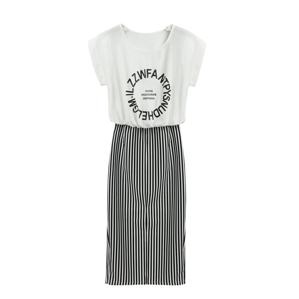 

Women's Summer Striped Casual Short Sleeve Evening Party Dress Beach Dress