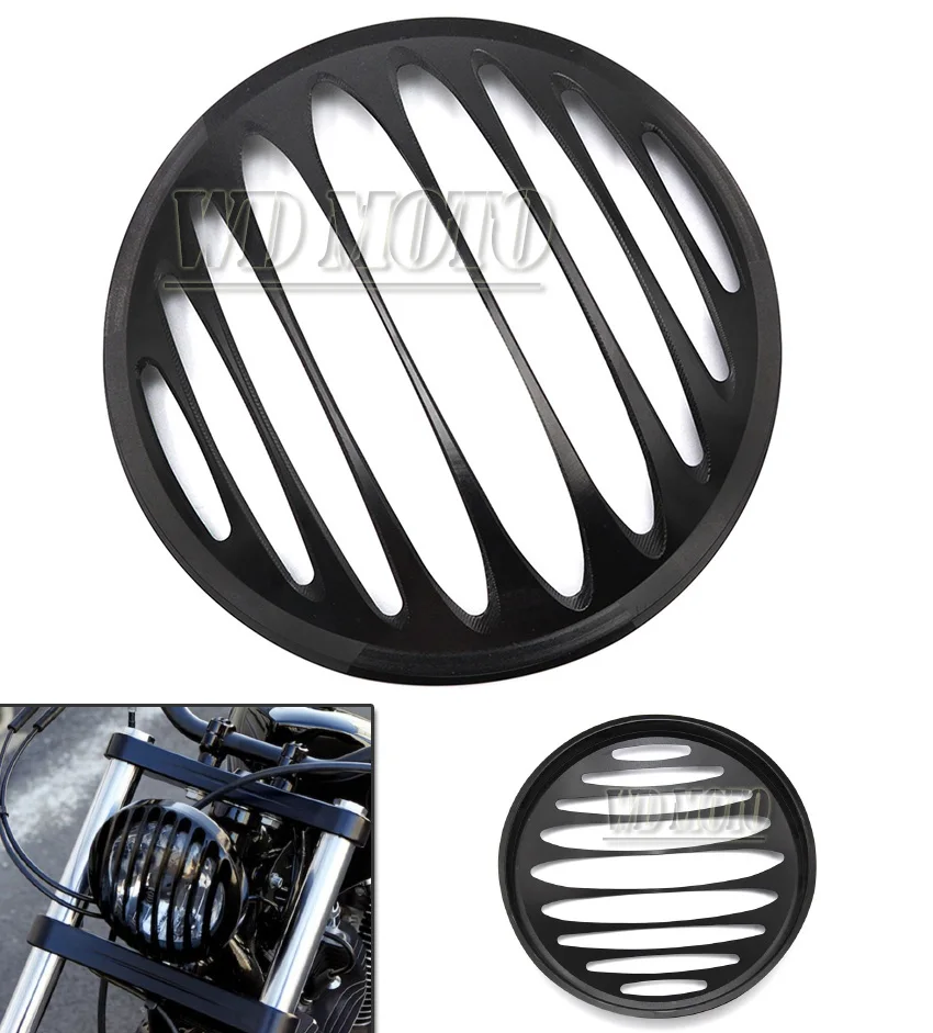 New 7" Motorcycle Black CNC Aluminum Metal Round Headlight Grill Cover