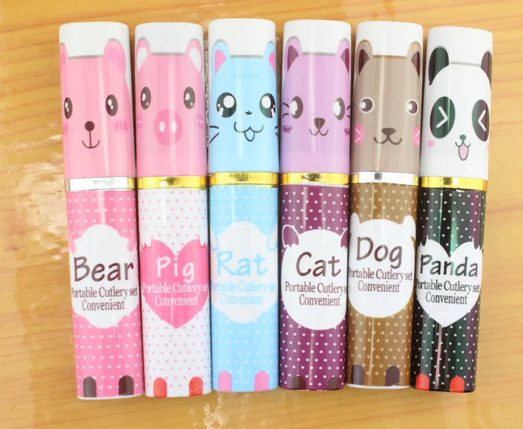 

VILEAD Creative Cute Cartoon Animal Portable Tableware Set Environmental Stainless Steel Chopsticks Fork Sets for Child Outdoor