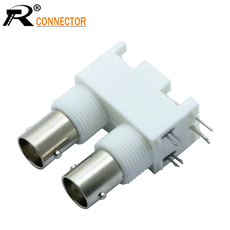 

DOUBLE BNC FEMALE RIGHT ANGLE PANEL MOUNT PLASTIC BNC connector White PC Board PCB Mount Right Angle dual BNC Female Connector