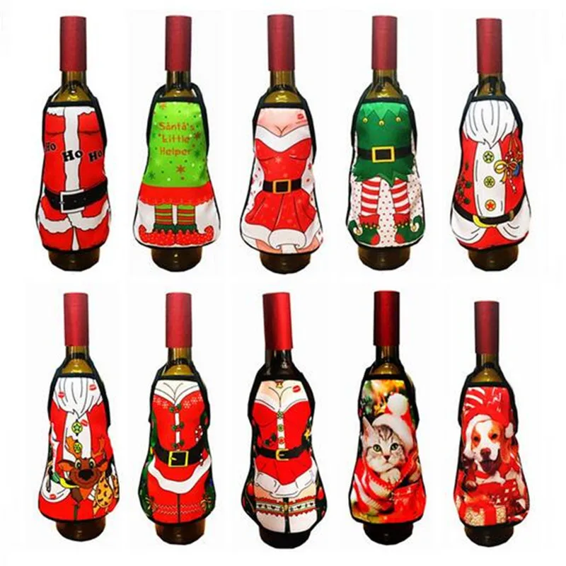 

Chicinlife 2Pcs/lot Christmas Dog Cat Apron Bottle Cover New Year Christmas Party Wine Bottle Decoration Festival Favor