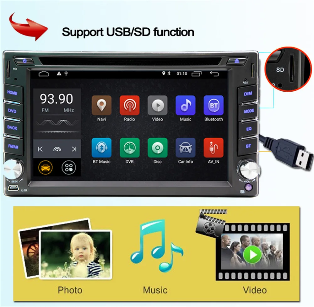 6," HD Android 9,0 автомагнитолы DVD CD MP5 видео плеер 2Din AM FM Авторадио 2G ram TF SD gps Wifi Bluetooth 45