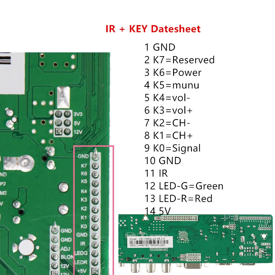 DS. D3663LUA. A81.2.PA V56 V59 Универсальный драйвер платы ЖК-дисплея поддержка DVB-T2 ТВ доска+ 7 ключ переключатель WiFi+ ИК 3663